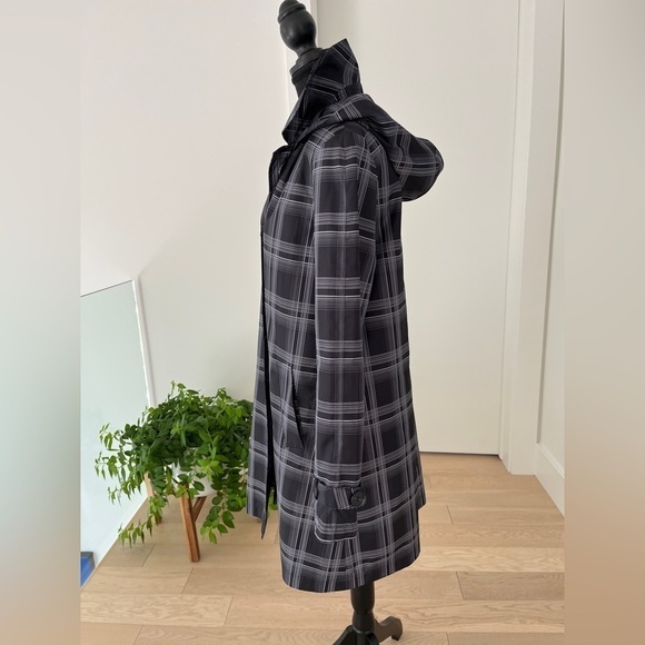 PIZAZZ Spring Jacket Detachable Hood Black Grey Plaid Button Front Neutral - Picture 3 of 16